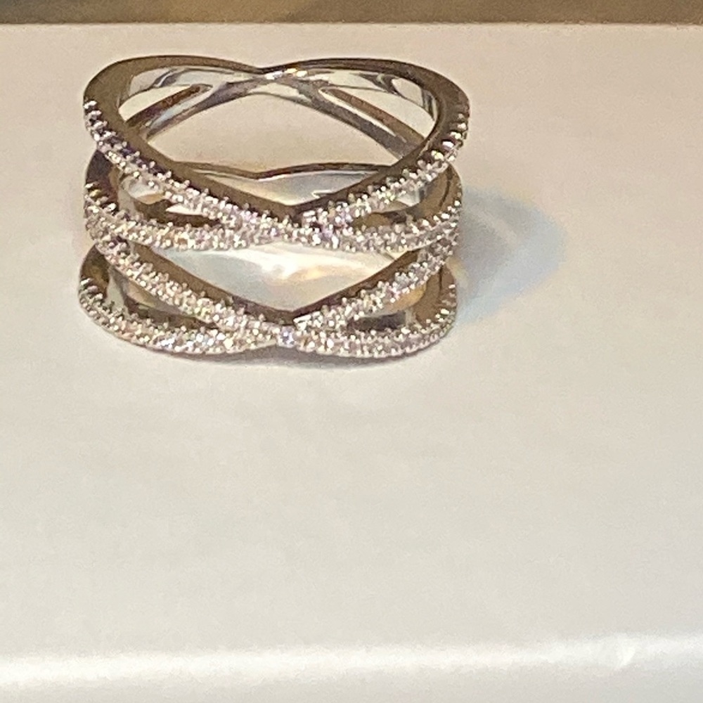 Nordstrom double pave cris cross ring silver NWOT